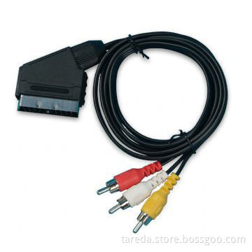 SCART to 3 RCA Cable, OEM Orders are Welcome, Customized Lengths are Accepted